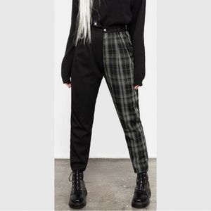 Disturbia Checkmate High Waist Tapered Trousers- split design